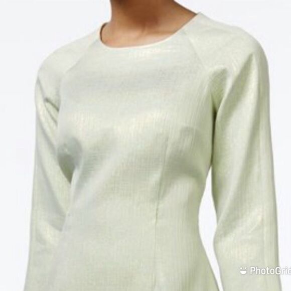 RACHEL ROY Mod Sheath Mini Dress Green Textured Shiny Retro 60s Green Size 4 New - Picture 3 of 15